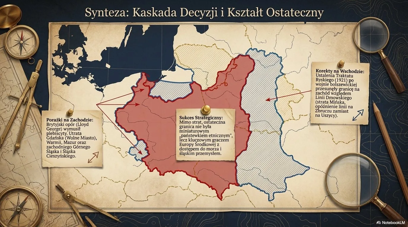 Mapa syntetyczna: ostateczny kształt terytorium II RP wykuty z powstań, plebiscytów i traktatów w latach 1918-1922