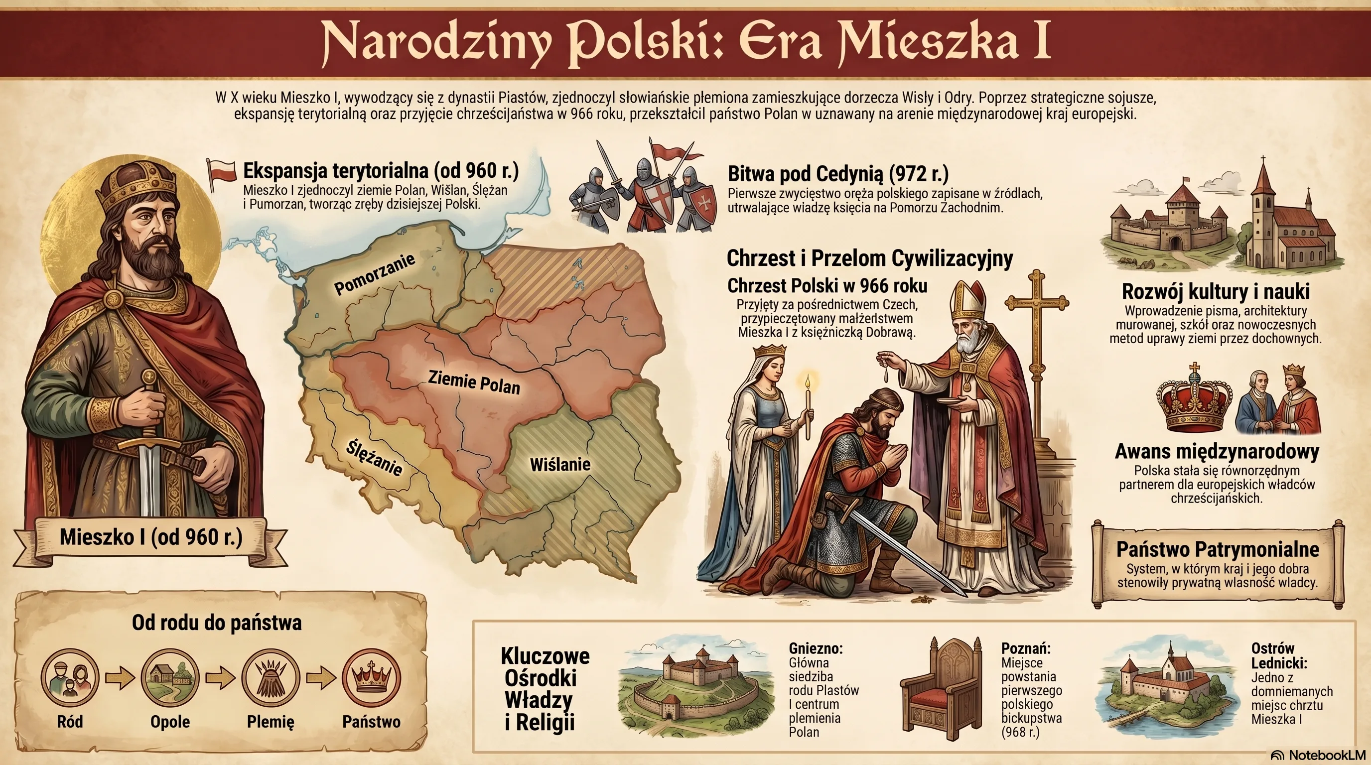 Narodziny Polski: Era Mieszka I - mapa, chrzest, Cedynia i ośrodki władzy