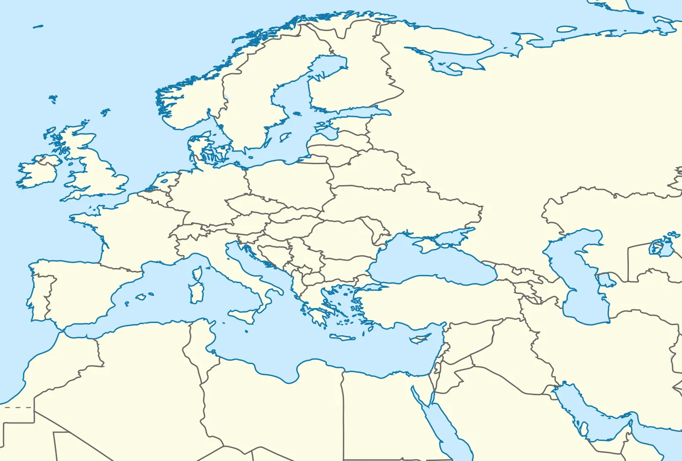 Mapa Europy, Afryki Północnej i Bliskiego Wschodu z zaznaczonymi miejscami działań władz RP na uchodźstwie i Polskich Sił Zbrojnych w latach 1939-1945